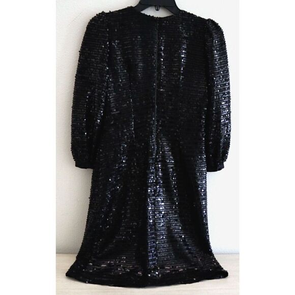Karl Lagerfeld LD1IO134 Women's Sz 0 Black Sequin Puff Sleeve Shift Dress - Picture 3 of 10
